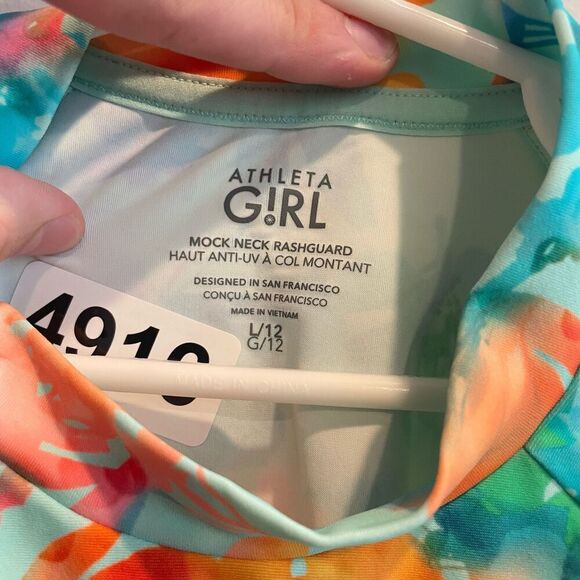 Athleta Girl Mock Neck Rashguard Top Anti-UV Floral Swim Suit L 12 Bathing Surf - Picture 6 of 11